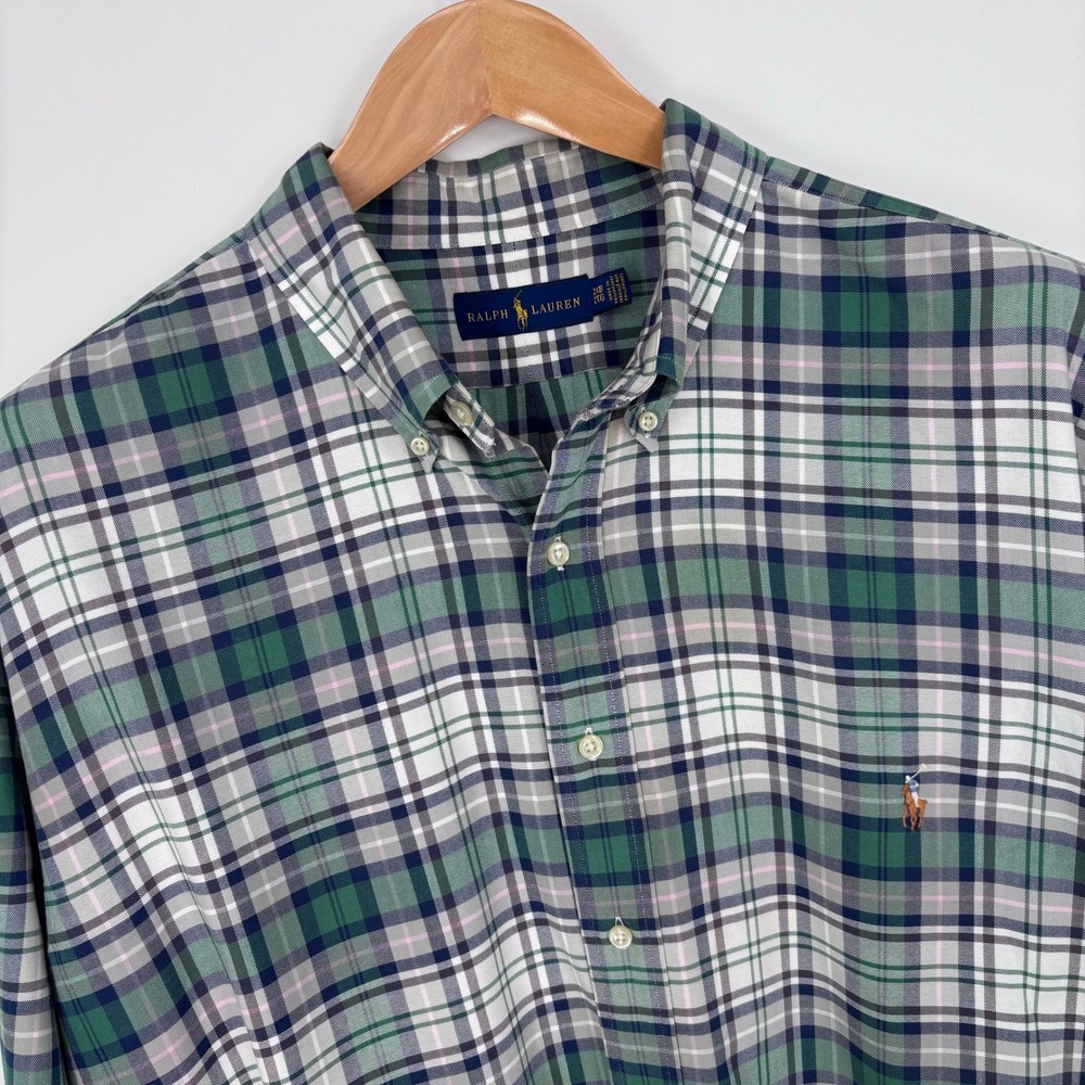 Polo Ralph Lauren Oxford Shirt Mens 2XB BIG Green Plaid Heavyweight Preppy